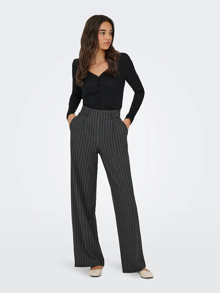 Jdygeggo Liva Wide Trousers-Dark Grey/White Pinstripe