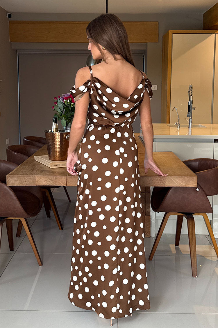 Julie Cowl Neck Maxi Dress Brown Spot