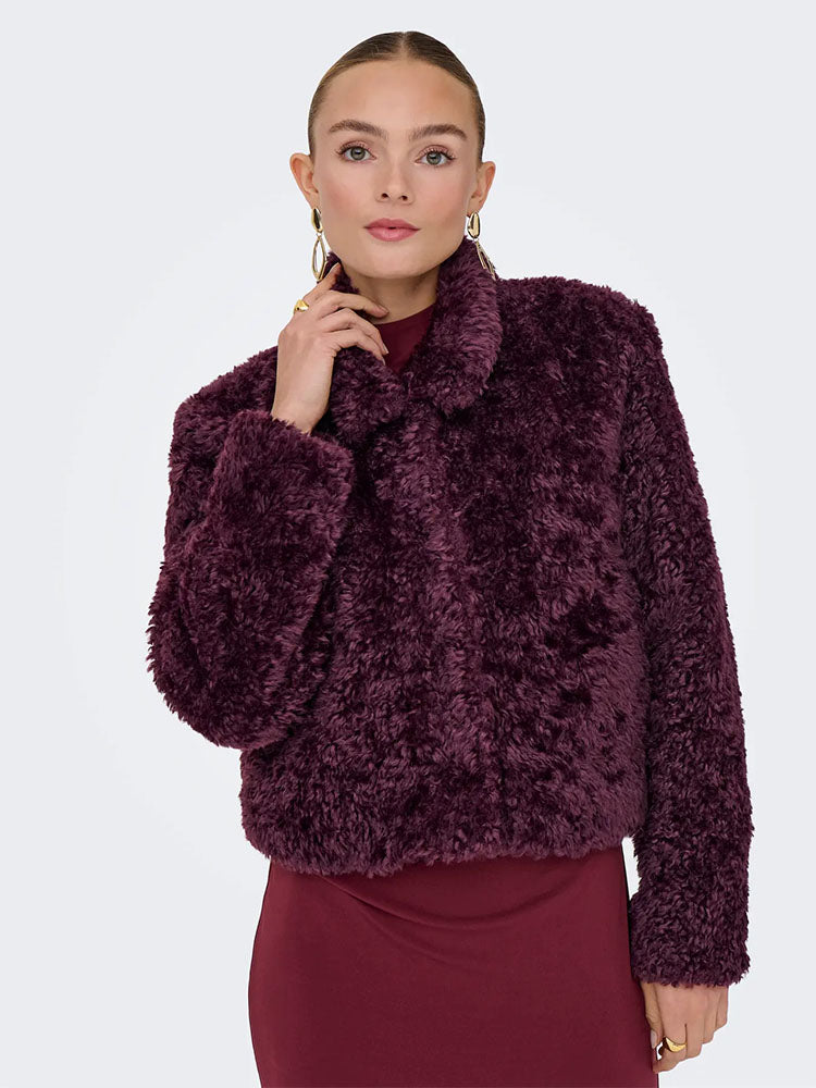 Onlginny Short Teddy Jacket-Plum