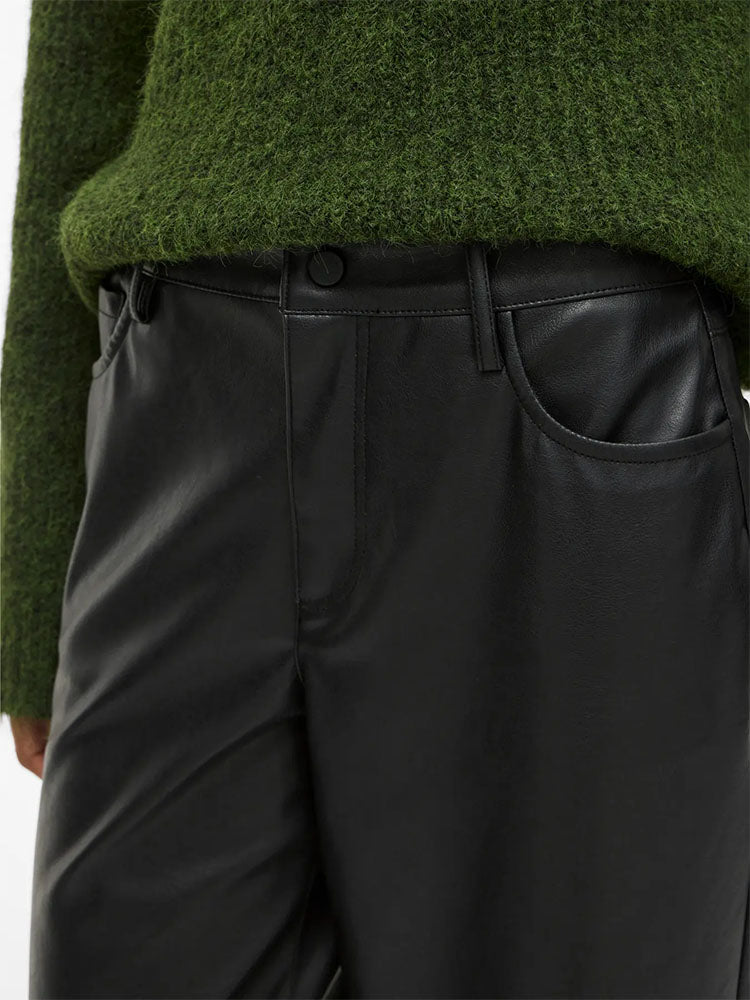 Viannie Wide Coated Trousers-Black