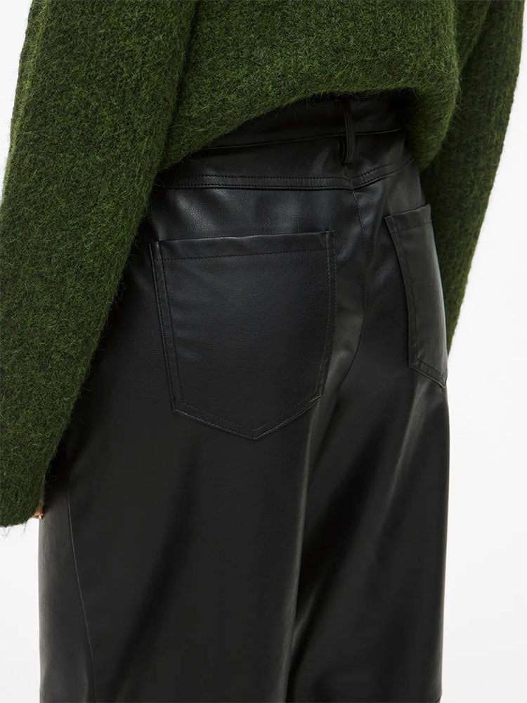 Viannie Wide Coated Trousers-Black