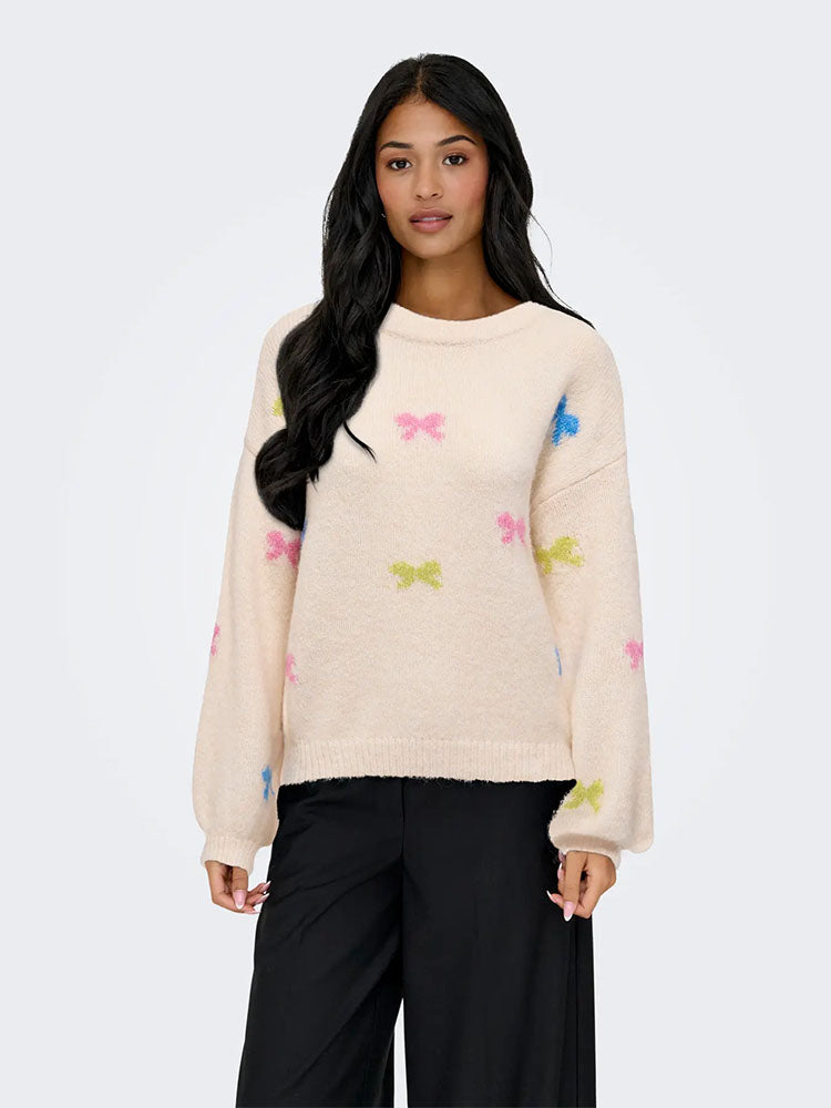 Onlbrunhilda Bow Knit Sweater-Cream/Multi Bow