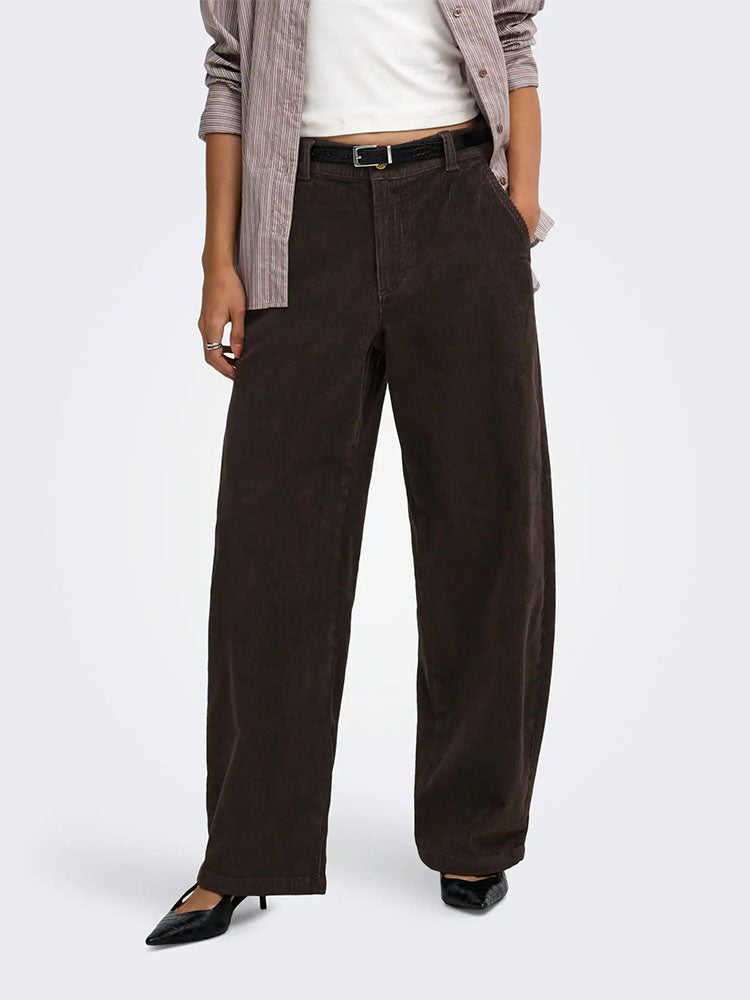 Onlblair-Global Mid Waist Barrel Cord Trousers-Black Coffee