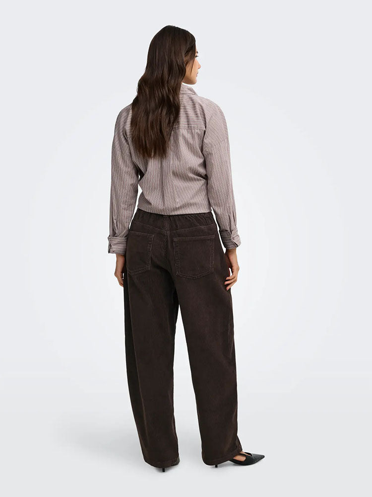 Onlblair-Global Mid Waist Barrel Cord Trousers-Black Coffee