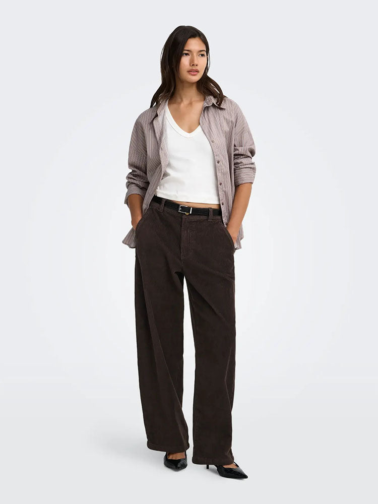 Onlblair-Global Mid Waist Barrel Cord Trousers-Black Coffee