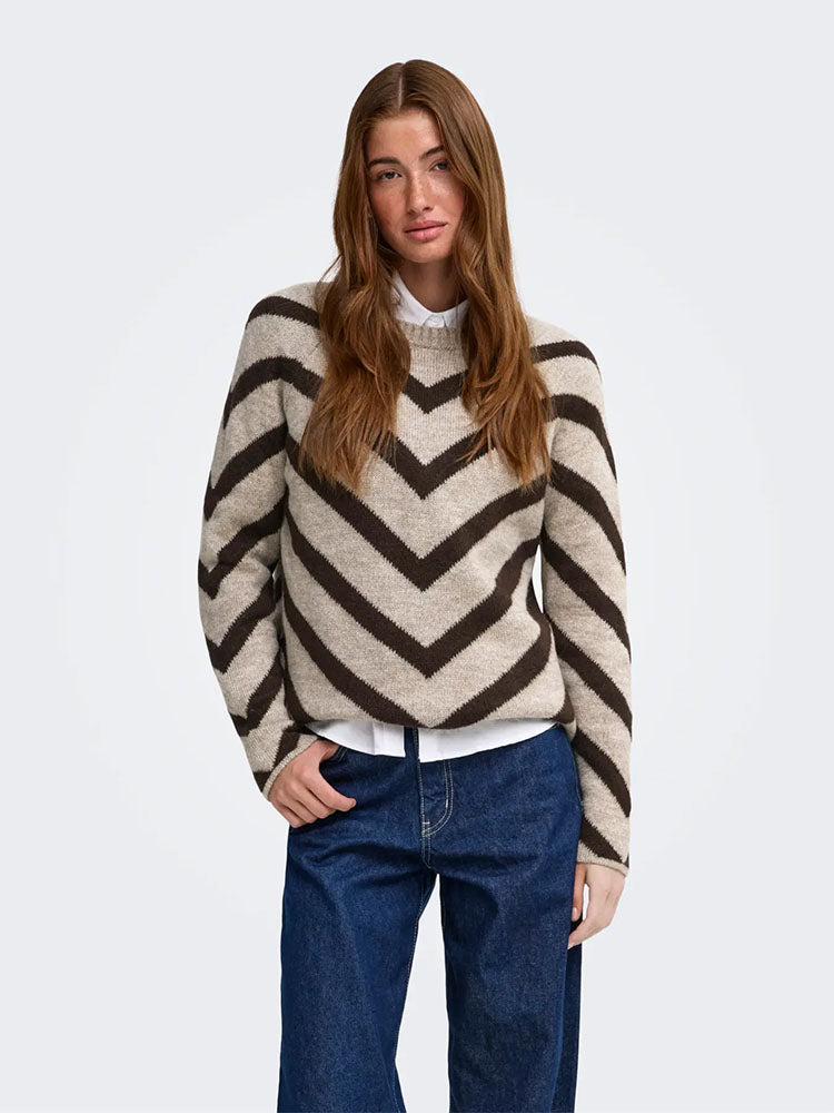 Onleliza Knit Sweater-Brown/Beige