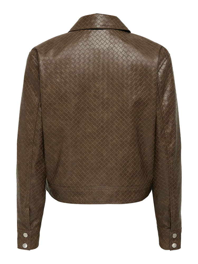 Onlsaku Braid Faux Leather Jacket-Brown