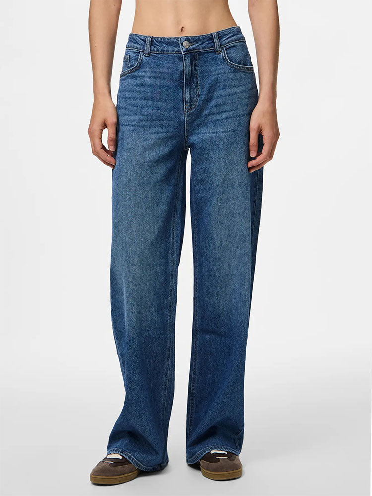 Pcsilke Mid Waist Wide Leg Jeans-Medium Blue Denim