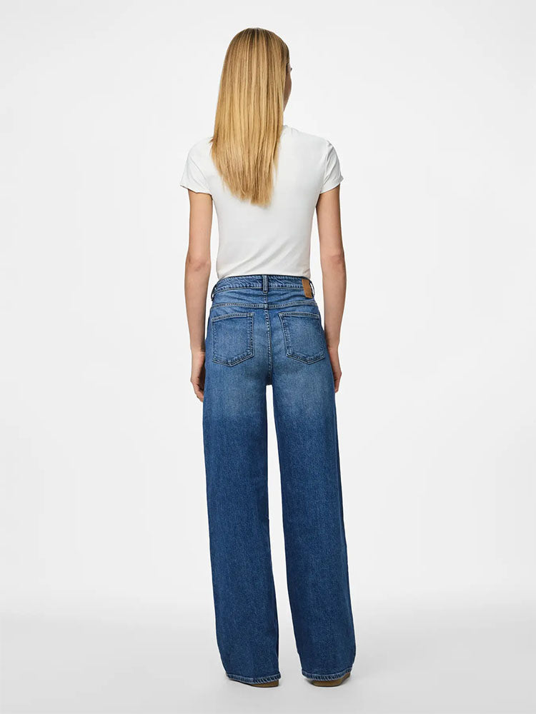Pcsilke Mid Waist Wide Leg Jeans-Medium Blue Denim