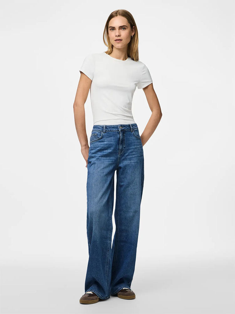 Pcsilke Mid Waist Wide Leg Jeans-Medium Blue Denim
