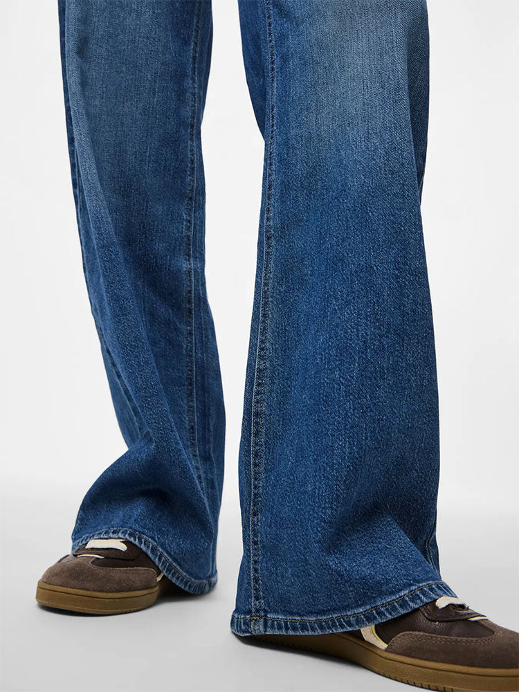 Pcsilke Mid Waist Wide Leg Jeans-Medium Blue Denim