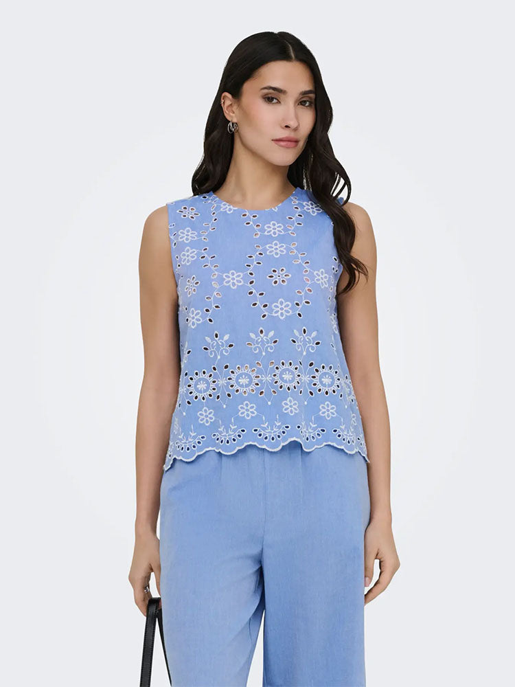 Jdymarina Sleeveless Embroideried Top-Blue