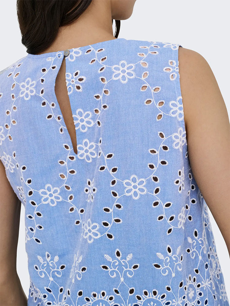 Jdymarina Sleeveless Embroideried Top-Blue