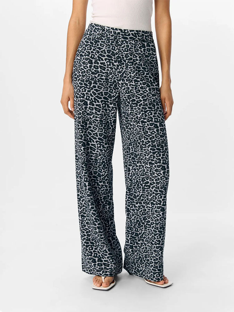 Objalba Wide Leg Trousers-  Grey/Black Leopard