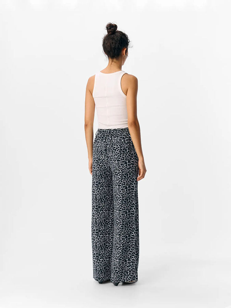 Objalba Wide Leg Trousers-  Grey/Black Leopard