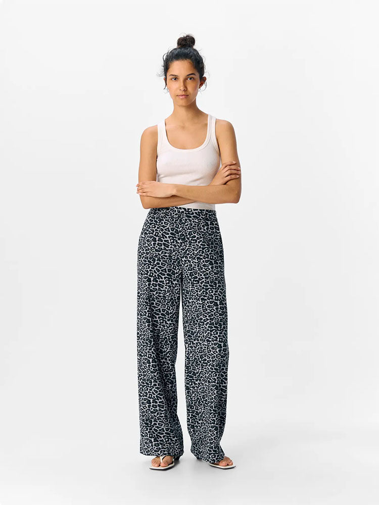 Objalba Wide Leg Trousers-  Grey/Black Leopard