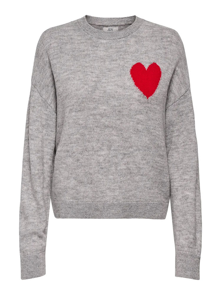 Jdyvittoria Heart Knit Sweater-Grey