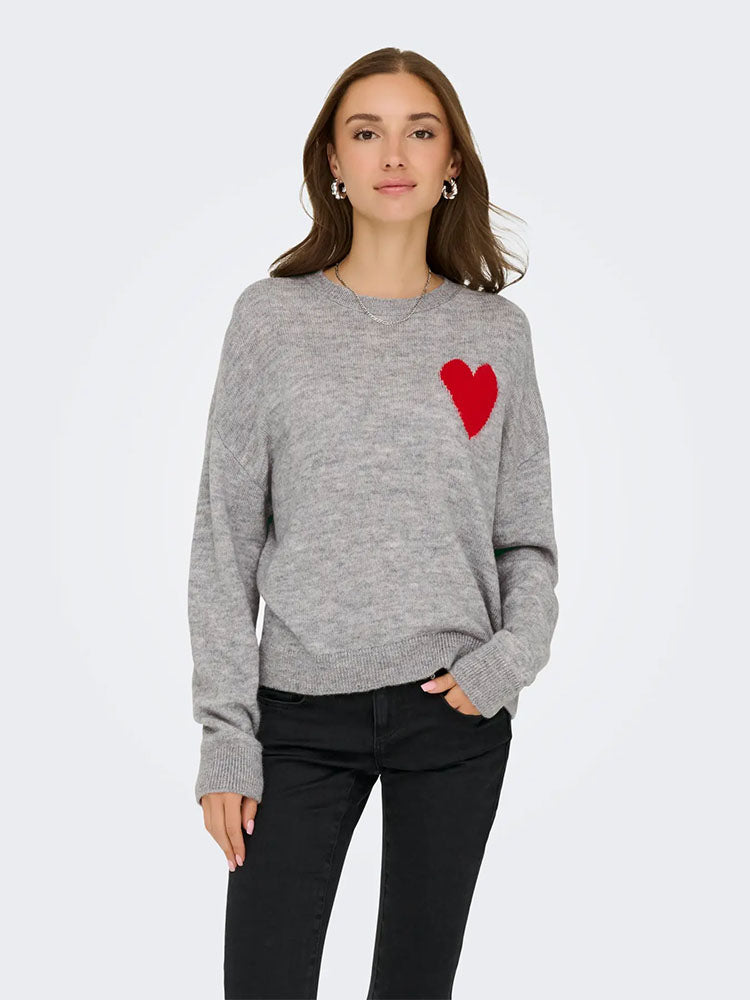 Jdyvittoria Heart Knit Sweater-Grey