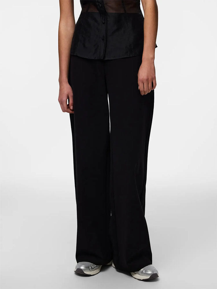 Pcgunhild High Waist Wide Leg Trousers-Black