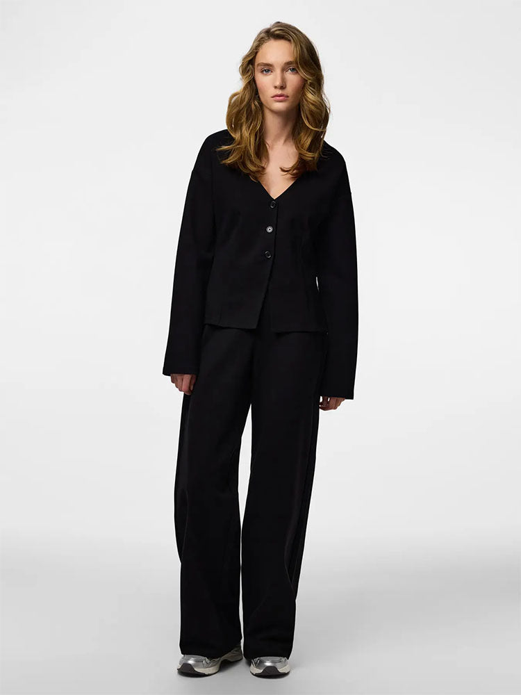 Pcgunhild High Waist Wide Leg Trousers-Black