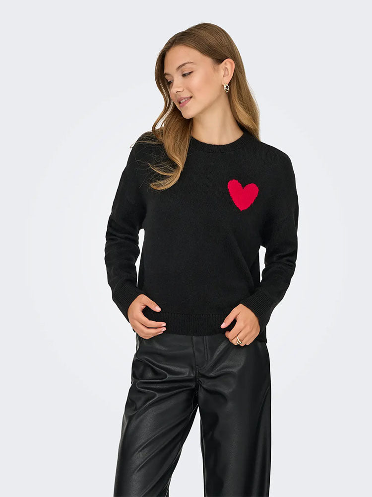 Jdyvittoria Heart Knit Sweater-Black