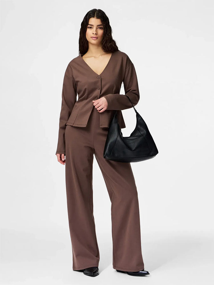 Pcgunhild High Waist Wide Leg Trousers-Coffee Quartz