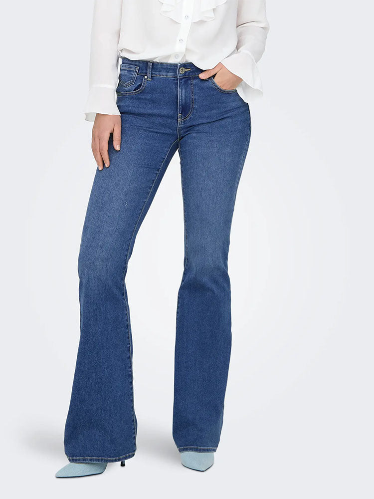 Onlreese Retro Flared Denim Jeans-Medium Blue Denim