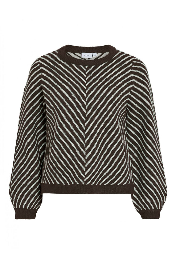 Vikhaia Stripe Knit Sweater- Cream/Brown