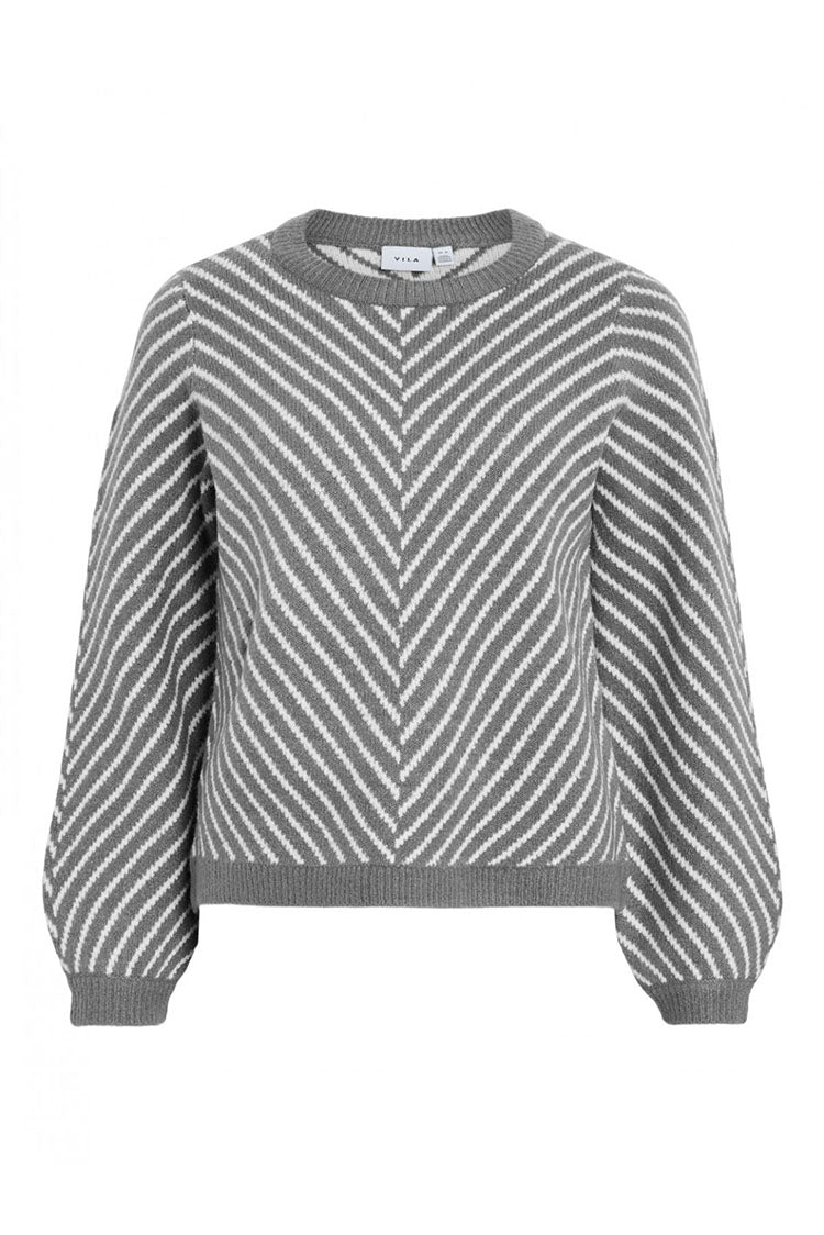 Vikhaia Stripe Knit Sweater- Cream/Grey