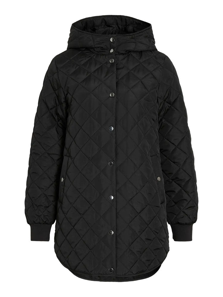 Vitate Hooded Mid Length Coat-Black