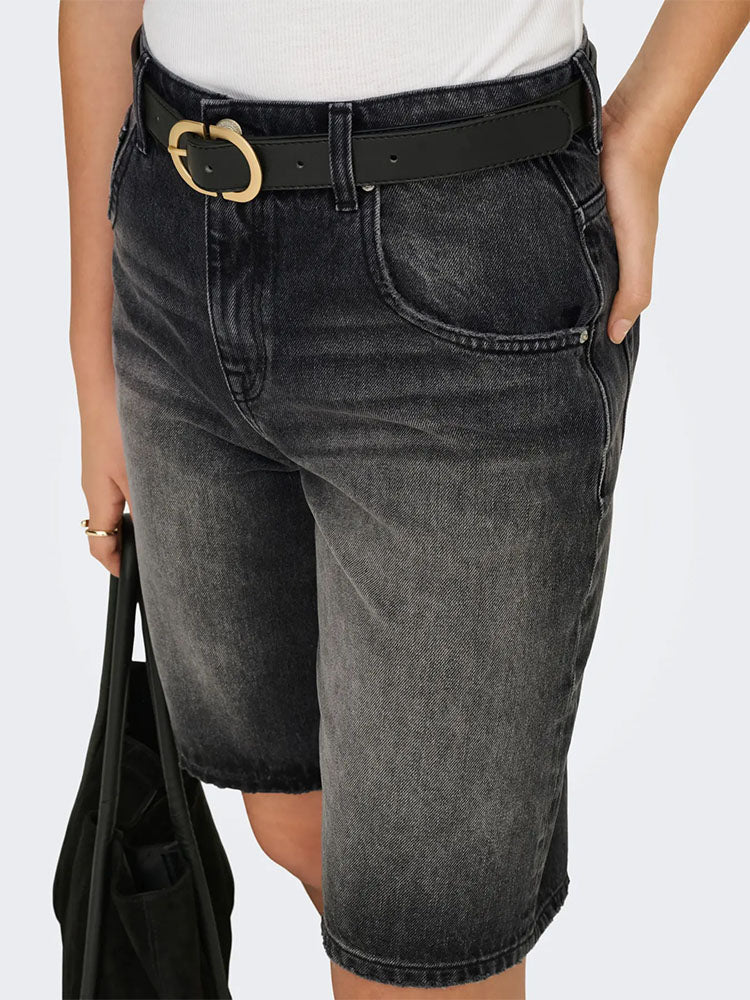 Onlmate Regular Waist Baggy Long Shorts-Washed Black