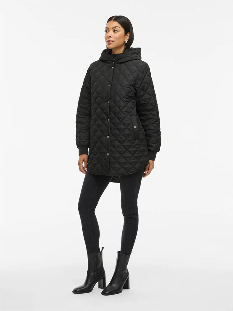 Vitate Hooded Mid Length Coat-Black