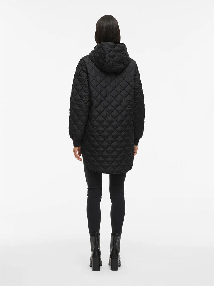 Vitate Hooded Mid Length Coat-Black