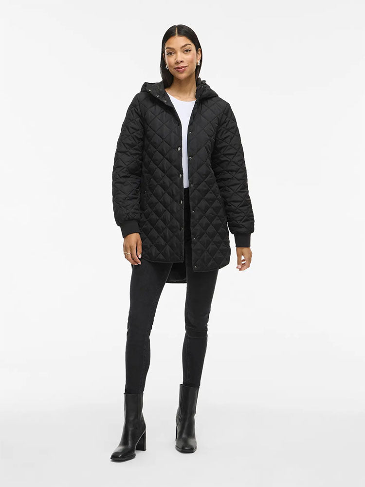 Vitate Hooded Mid Length Coat-Black