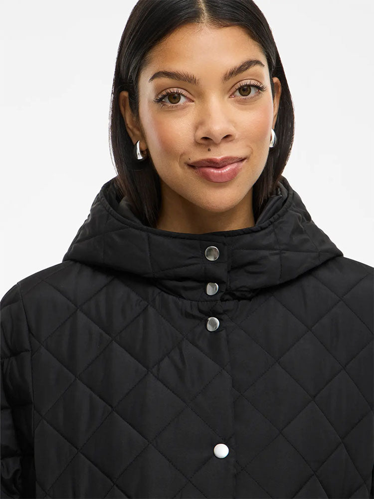 Vitate Hooded Mid Length Coat-Black