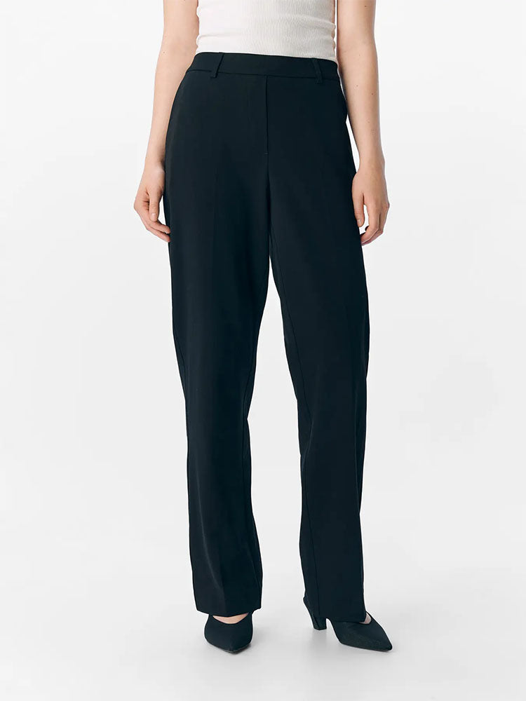Objlisa Mid Waist Straight Leg Trousers-Black