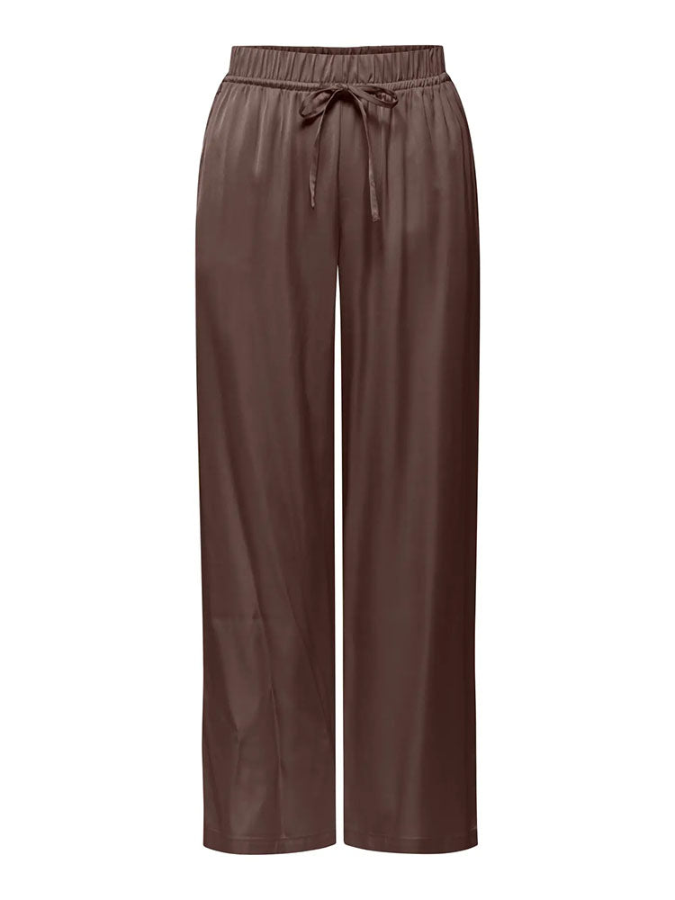 Onlzora Mika Loose Satin Trousers-Chocolate Martini