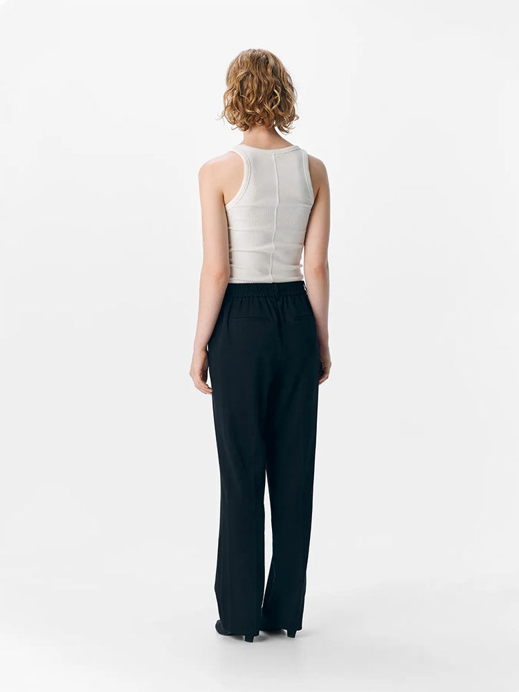 Objlisa Mid Waist Straight Trousers-Black