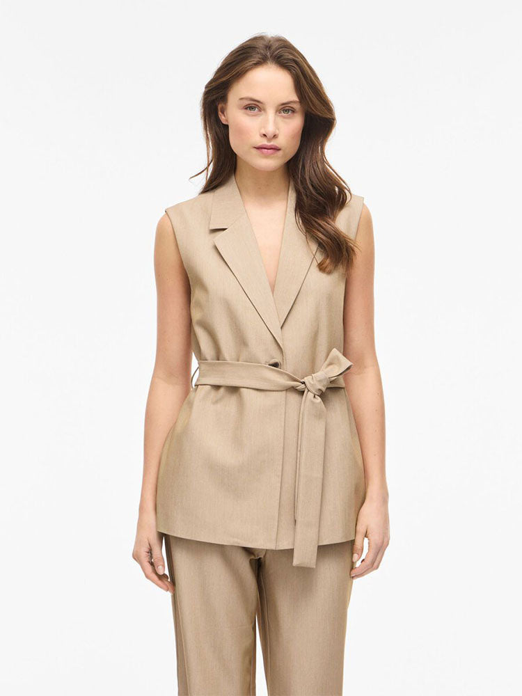 Vimivo Belted Waistcoat-Beige