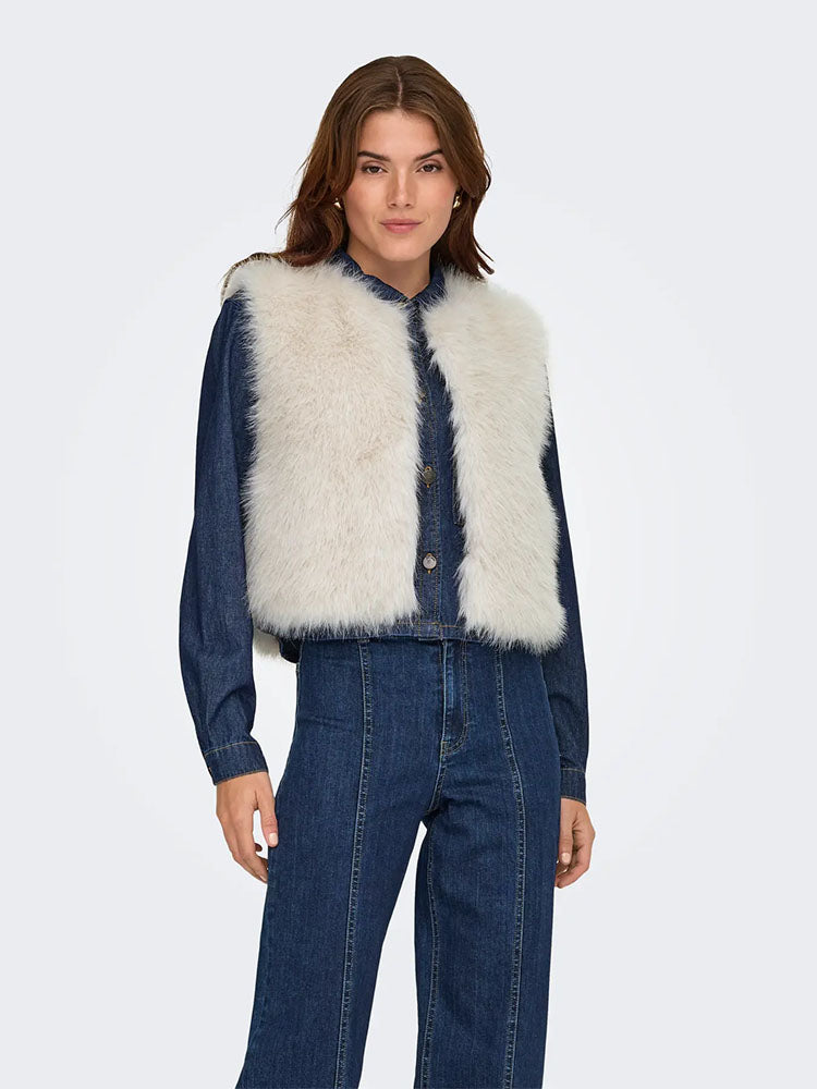 Jyora Faux Fur Waistcoat-Cream