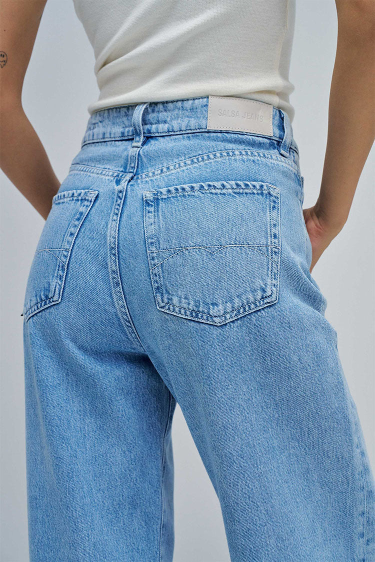 Faith High Waisted Push In Jeans-Light Blue Denim