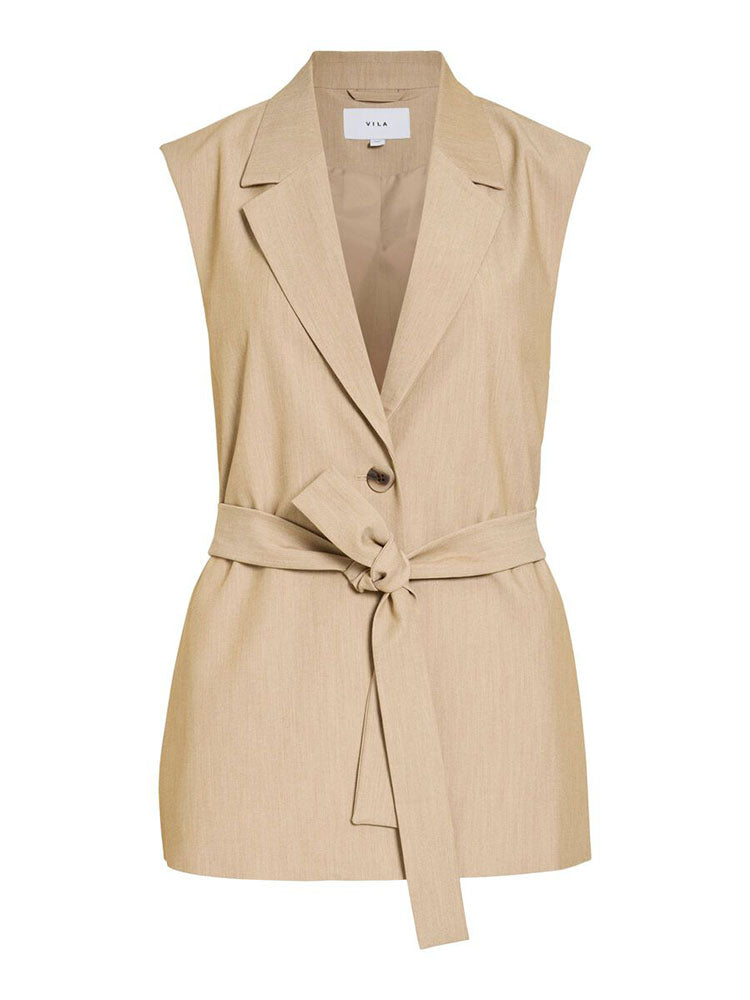 Vimivo Belted Waistcoat-Beige
