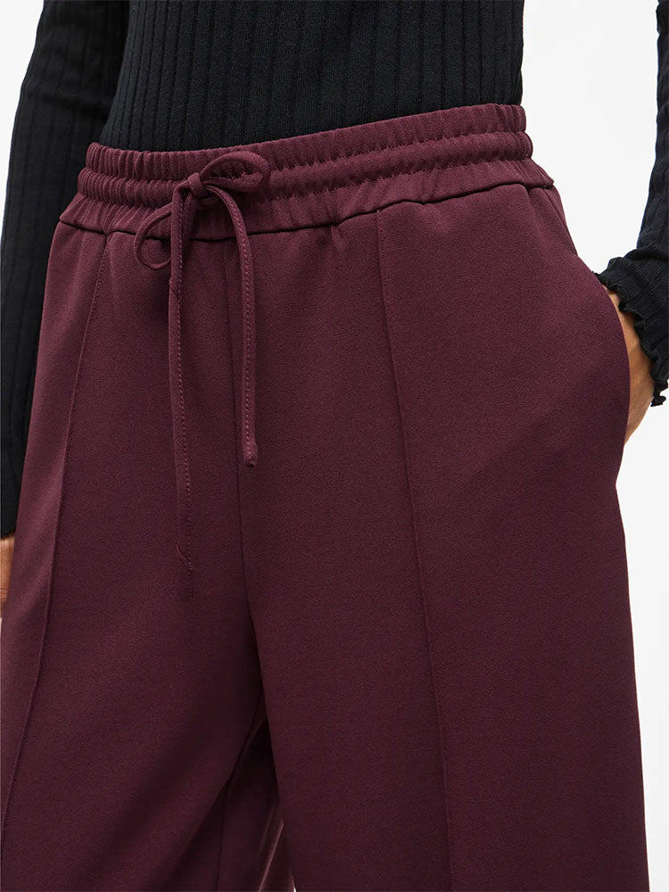 Viclua High Waist Wide Leg Trousers-Burgundy