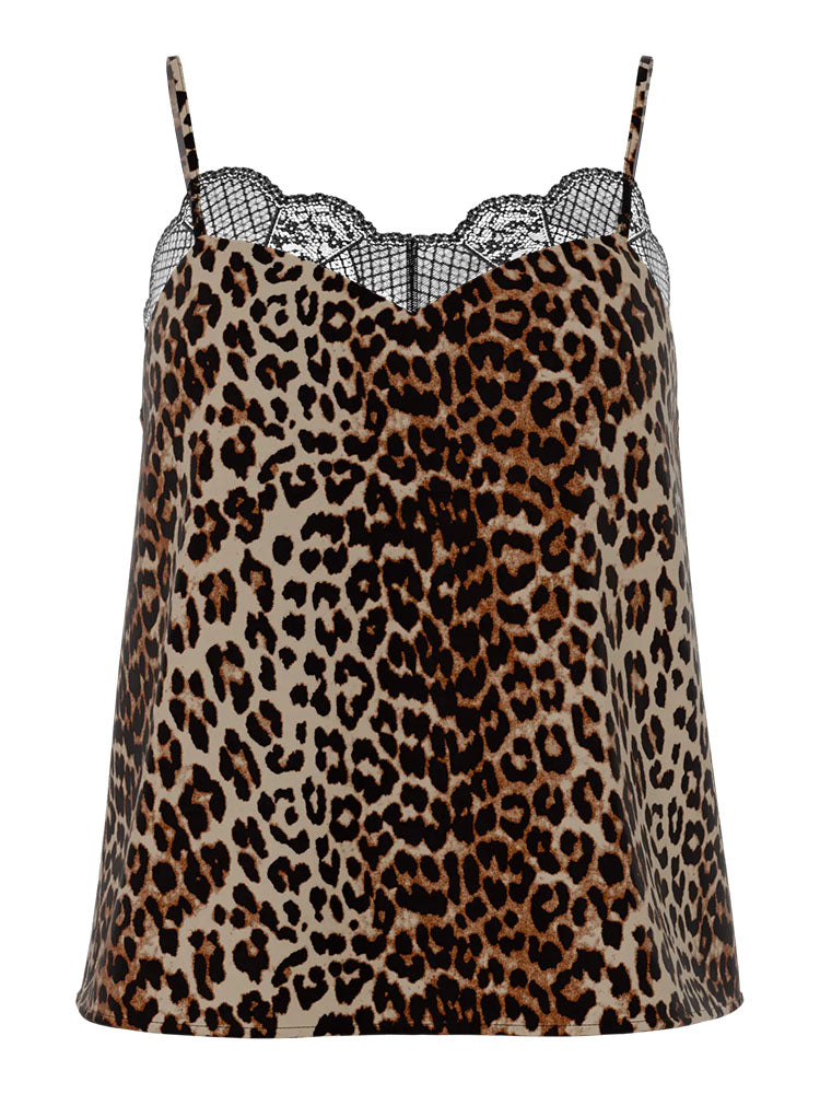 Pctiffany Strap Lace Top-Leopard Print