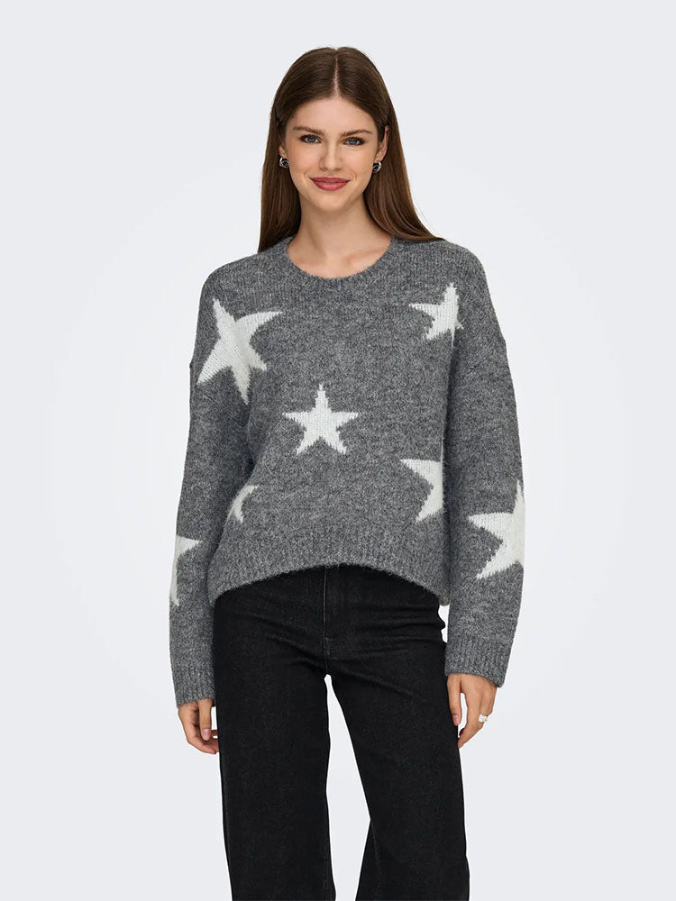 Onlazu Star Knit Sweater-Grey