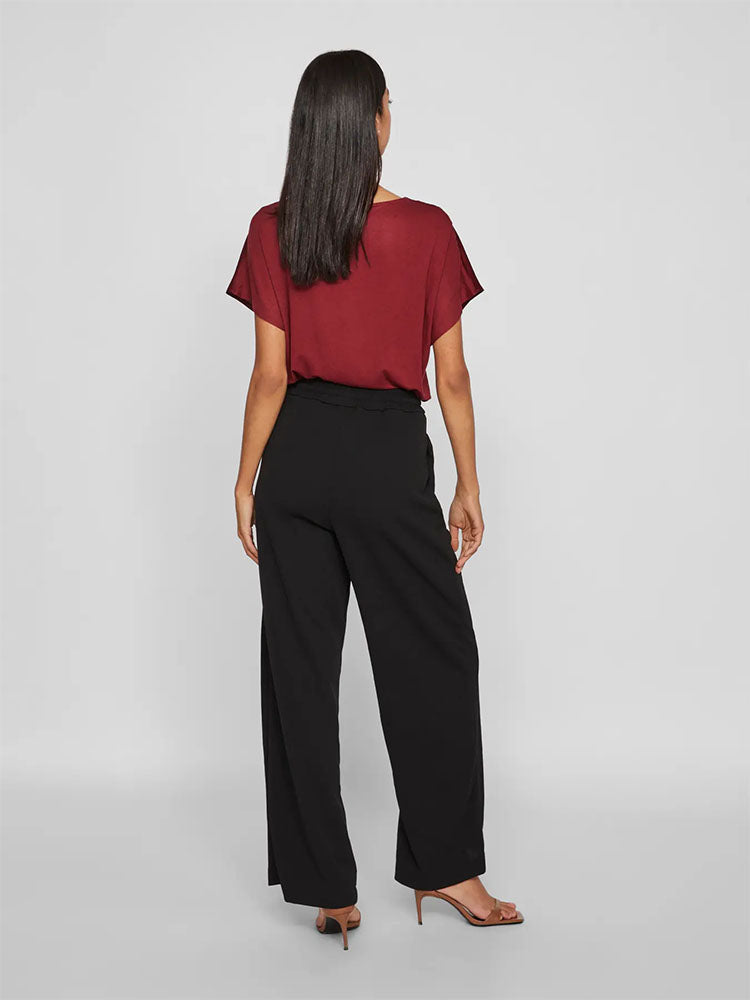 Viclua High Waist Wide Leg Trousers-Black