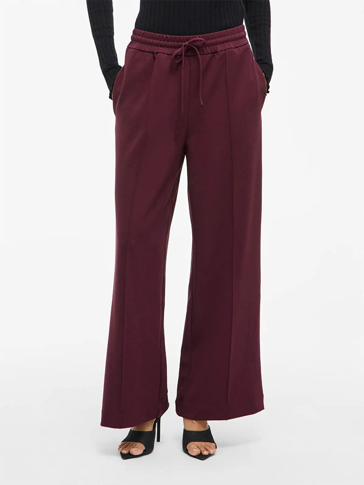Viclua High Waist Wide Leg Trousers-Burgundy