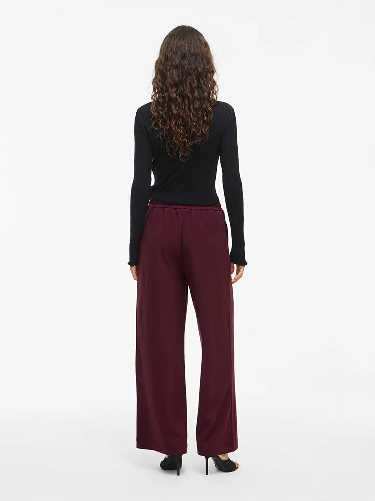 Viclua High Waist Wide Leg Trousers-Burgundy