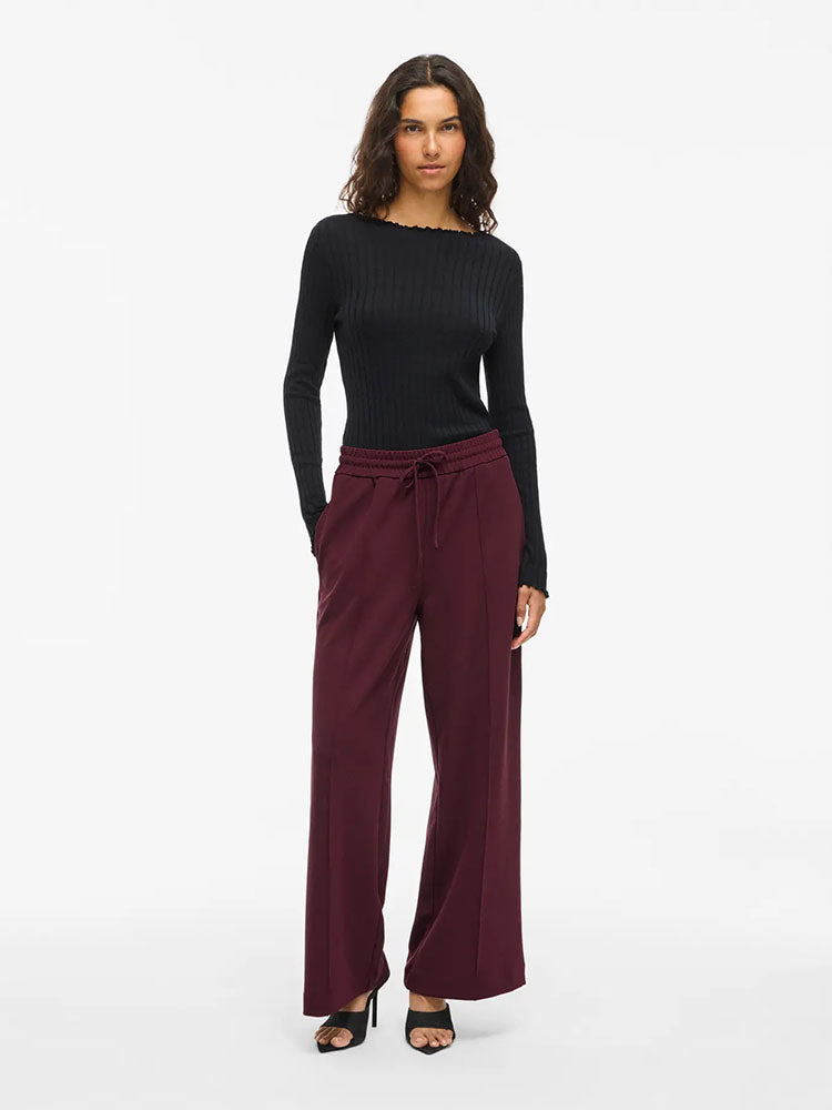 Viclua High Waist Wide Leg Trousers-Burgundy