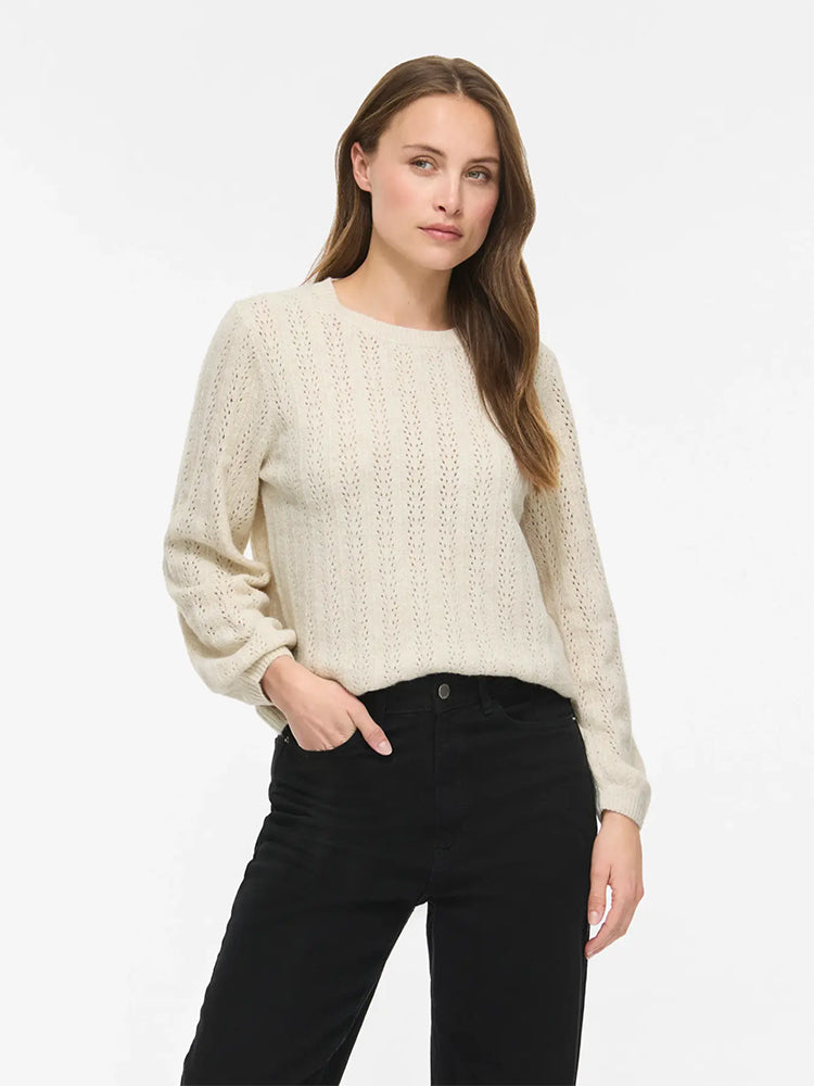 Viliga Pointelle Knit Sweater-Cream